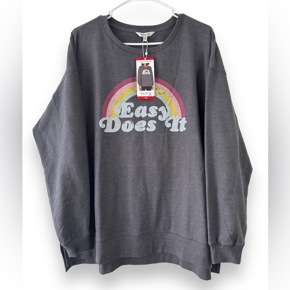 WILDFOX NWT “Easy Does It” Rainbow Graphic Charcoal Plus Pullover Sweatshirt XL - Picture 1 of 16